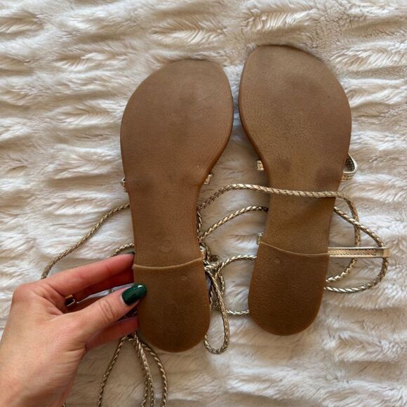 Steve Madden Werkit Gold Leather Leg Wrap Gladiator Sandals - Picture 9 of 16